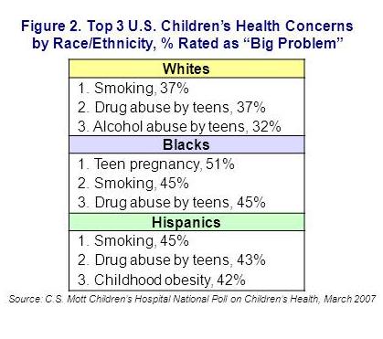 Top 3 U.S. children's health concerns by race/ethnicity